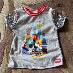 Disney Mickey Mouse Gray Tee with Sequin Sleeves